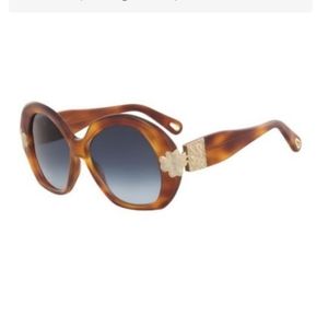 Chloe Sunglasses 54mm with Gold Brown 70s Retro Large Oversized Round To…